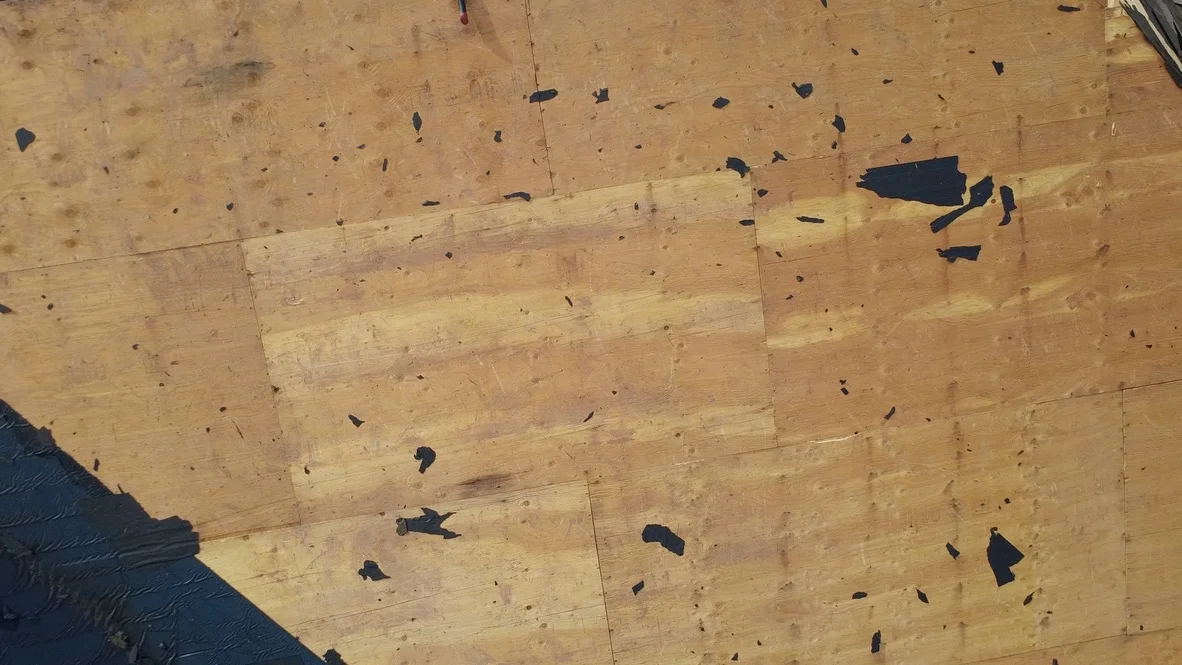 Exposed decking during roof work