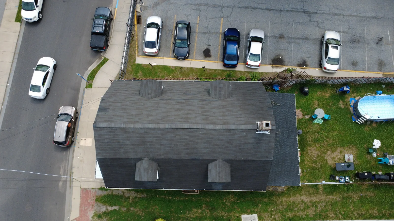 A second aerial view of the existing roof