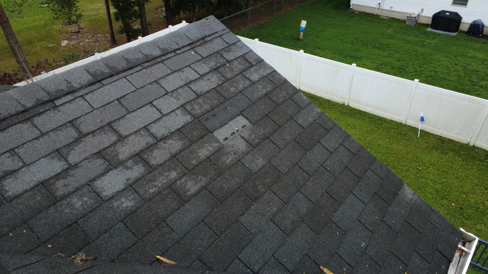 Existing shingle roof during the pre-work survey