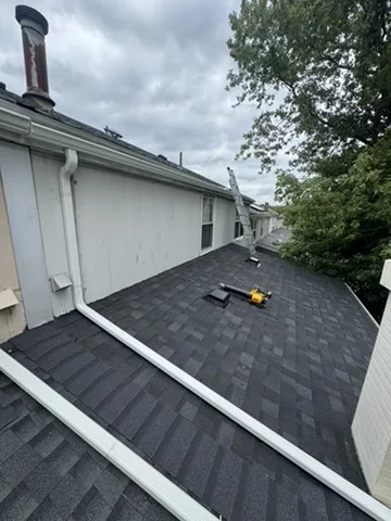 Completed low-slope roof edge and gutter detail in Clementon, New Jersey