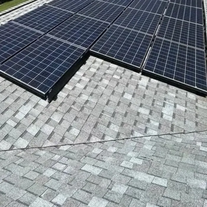 Dark solar panels with an offset row edge in Phoenixville, Pennsylvania