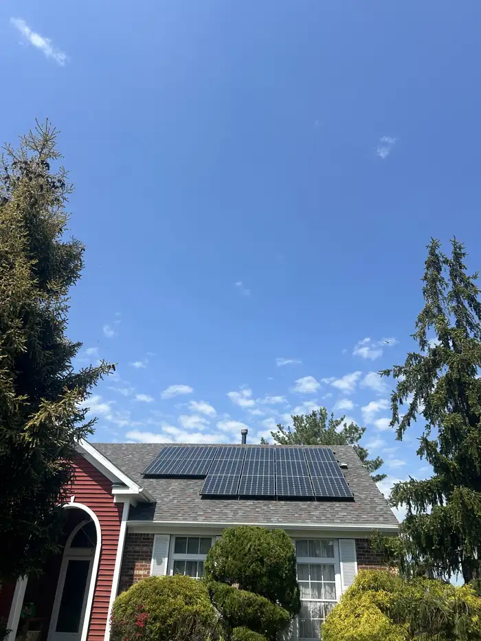 Solar panels on a completed roof in Sayreville, New Jersey