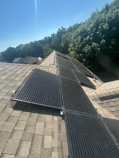 Solar panels reinstalled on a completed Sand Castle roof in Stafford Township, New Jersey