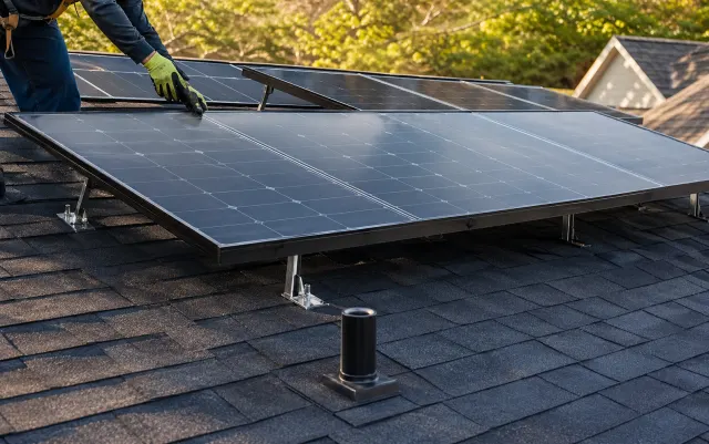 Solar panels on a roof for solar removal and reinstallation service